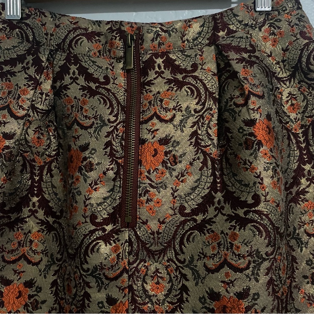Kimchi Blue Urban Outfitters | Gold & Red Metallic Jacquard Mini Pleated Skirt - Picture 7 of 9
